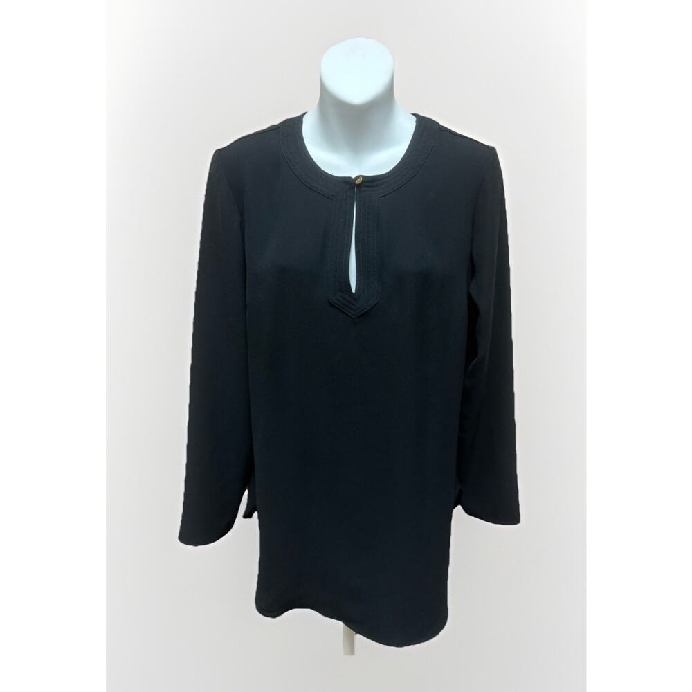 Lauren Ralph LLauren Ralph Lauren Womens Black Blouse Medium Keyhole 3/4 Sleeve